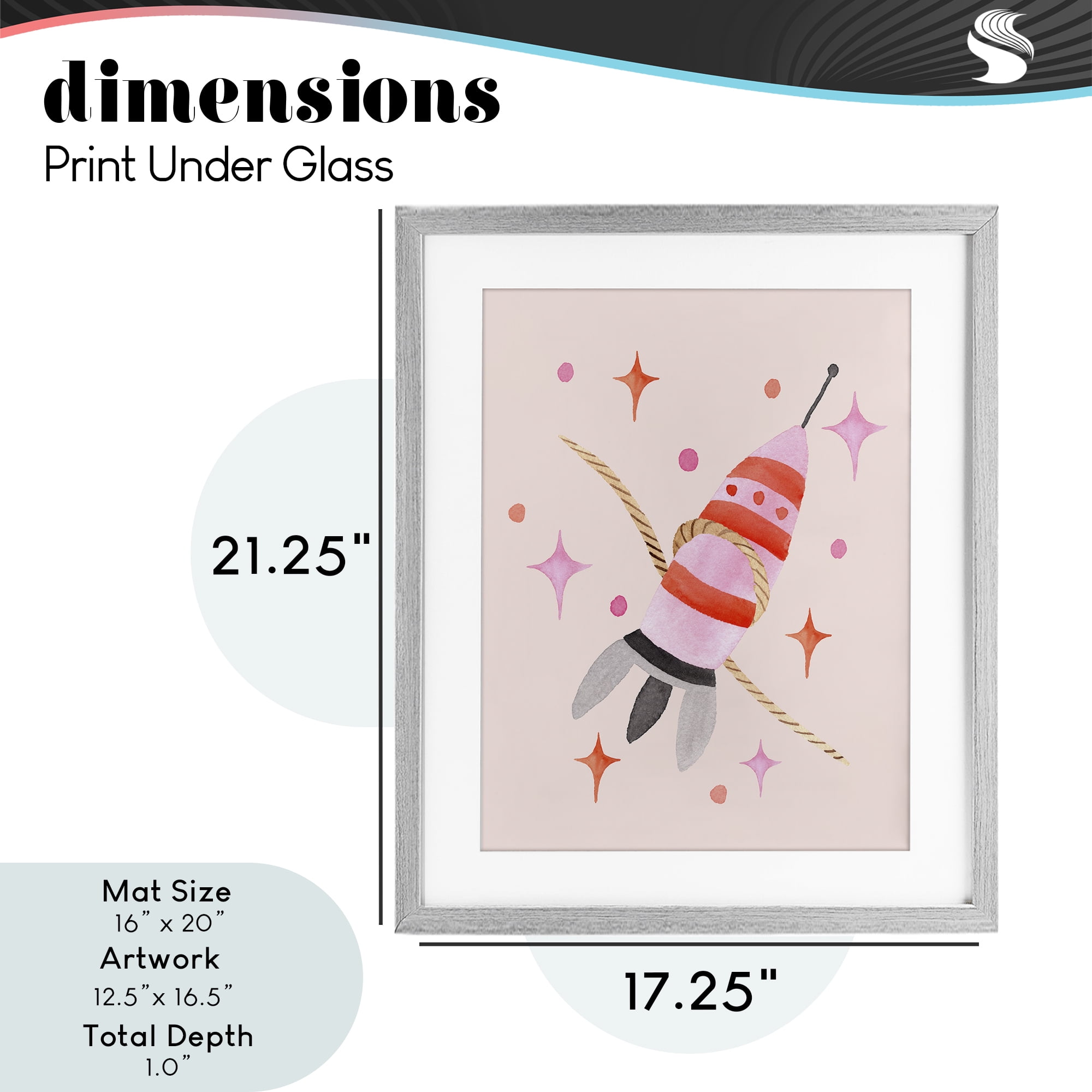 Spaceship with Lasso Gray Framed Print Under Glass, design by Nina Jacobs