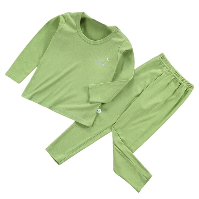 Sonducket Ropa interior térmica para niños, manga larga elástica, cuello , Otoño Invierno, oficina, escuela, exterior, Tops cálidos, traje Pijama Verde 160cm