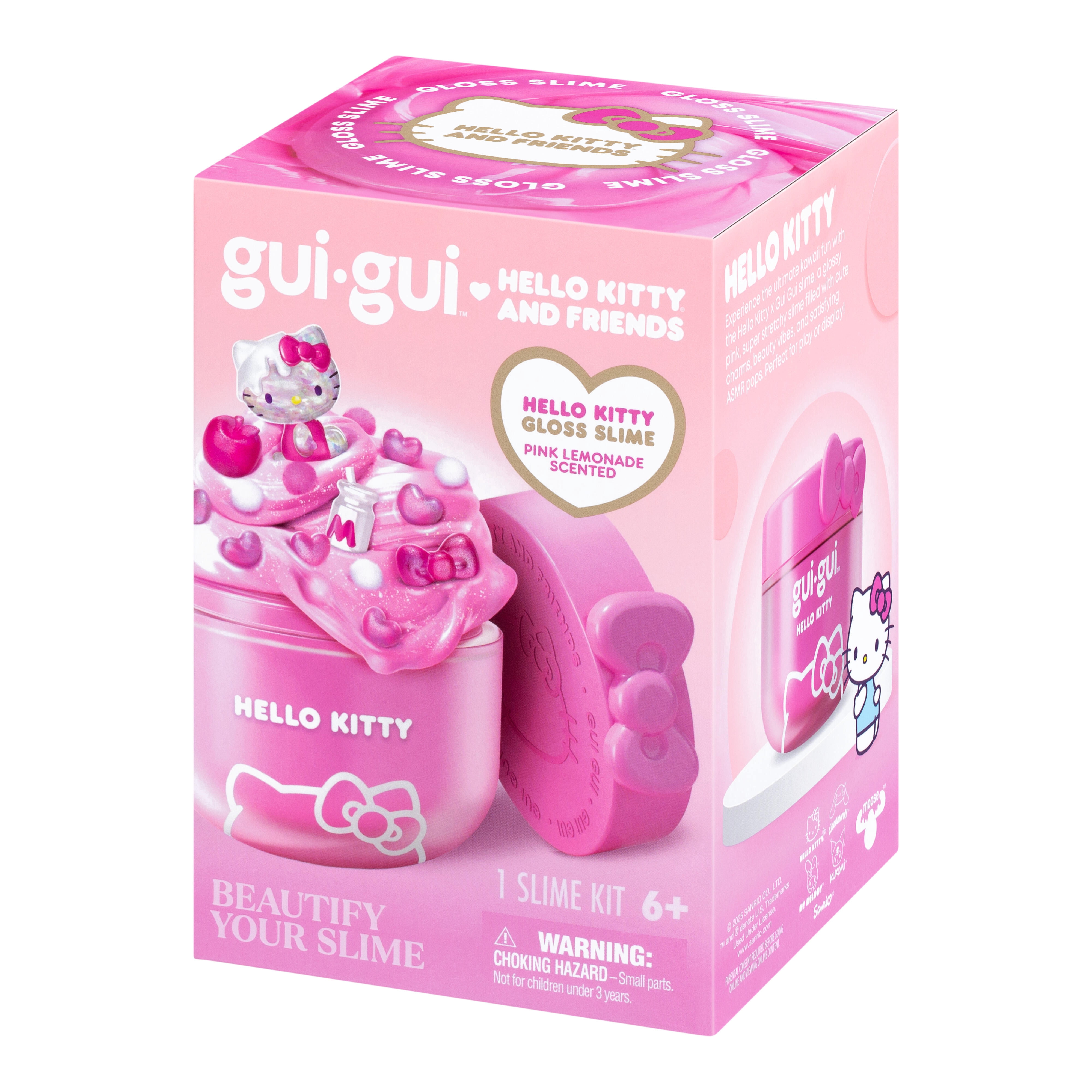 Gui Gui x Hello Kitty® and Friends Hello Kitty® Gloss Slime, Silky Pink Slime Kit with Charms, Mini Figure & Sparkle, Ages 6+