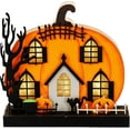 thumbnail image 1 of Halloween Table Decoration, Wooden Lighted Pumpkin House Decor Ornaments, Battery Operated Halloween Sign, Indoor Fireplace Office Kitchen Table Decoration, 9 x 9 x 2.1 in, 1 of 7