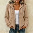 thumbnail image 2 of FENGYOU Womens Zip Up Hooded Cardigan Cable Knit Jacket Loose Casual Long Sleeve Outerwear with Pockets Drawstring Hood Khaki XL, 2 of 6