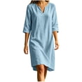 thumbnail image 5 of Tqcoqu Linen Dresses for Women,V Neck 3/4 Sleeve Tunic Boho Knee Length Dress, Casual Summer Shift Modest Beach Vacation Dresses,Light Blue Women's S-XXL, 5 of 8