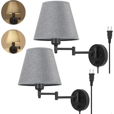 Swing Arm Wall Lamp - Plug-in Or Hardwire Ivory Linen Shade 40W Max