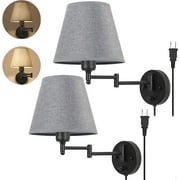 Set of 2 Plug in Swing Arm Wall Sconce with Gray Shade