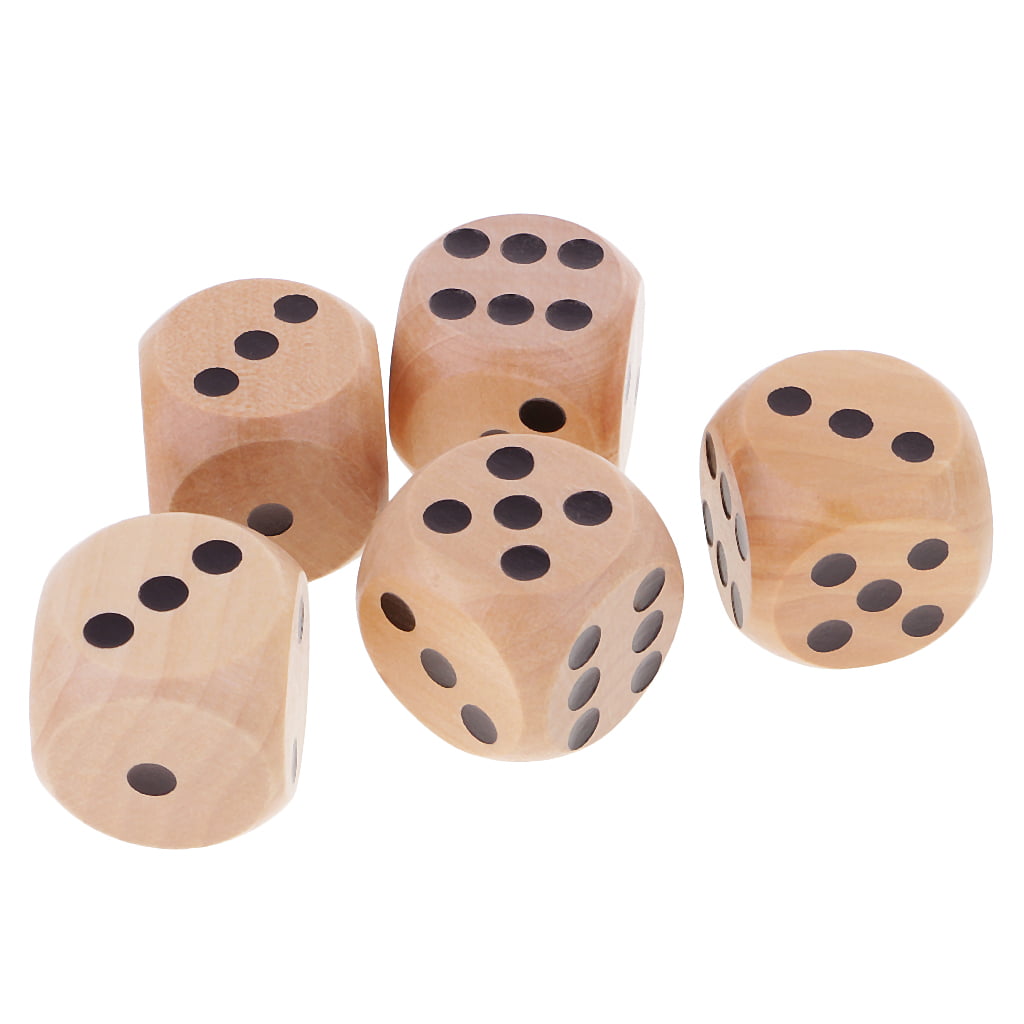 5 Piece 3cm Wooden Dice D6 Six Sided Dotted Dice for D&D TRPG Toy Black 