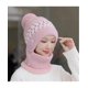 thumbnail image 2 of Gorro de invierno para mujer, conjunto de bufanda circular peruana, gorros con orejeras de esquí, pompones con forro polar de doble capa rosa kaili Sencillez, 2 of 3