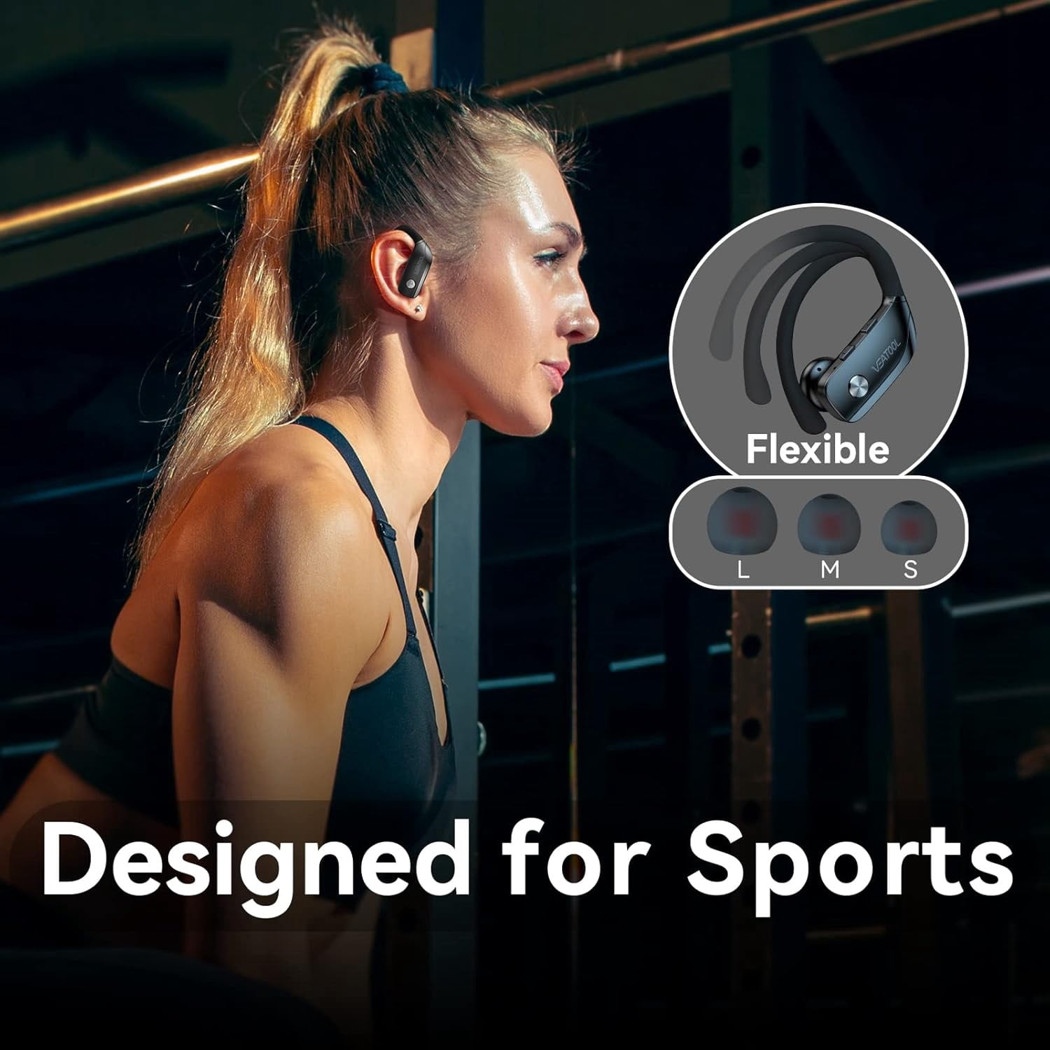 Ear Buds Wireless Earbuds Bluetooth Headphones with 80H Playtime LED Display Case, Over-Ear Hook with Mic, Stereo Sound, Easy Button Controls, Sports Earphones for Running Workout Gym