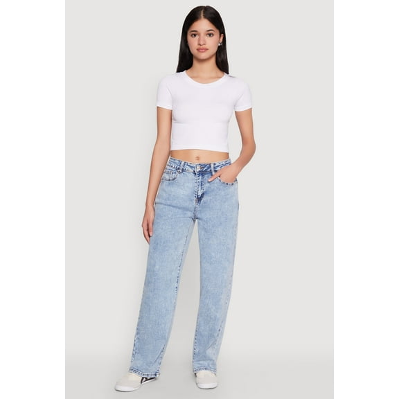 Womens WAX Acid Wash Straight Leg Jeans