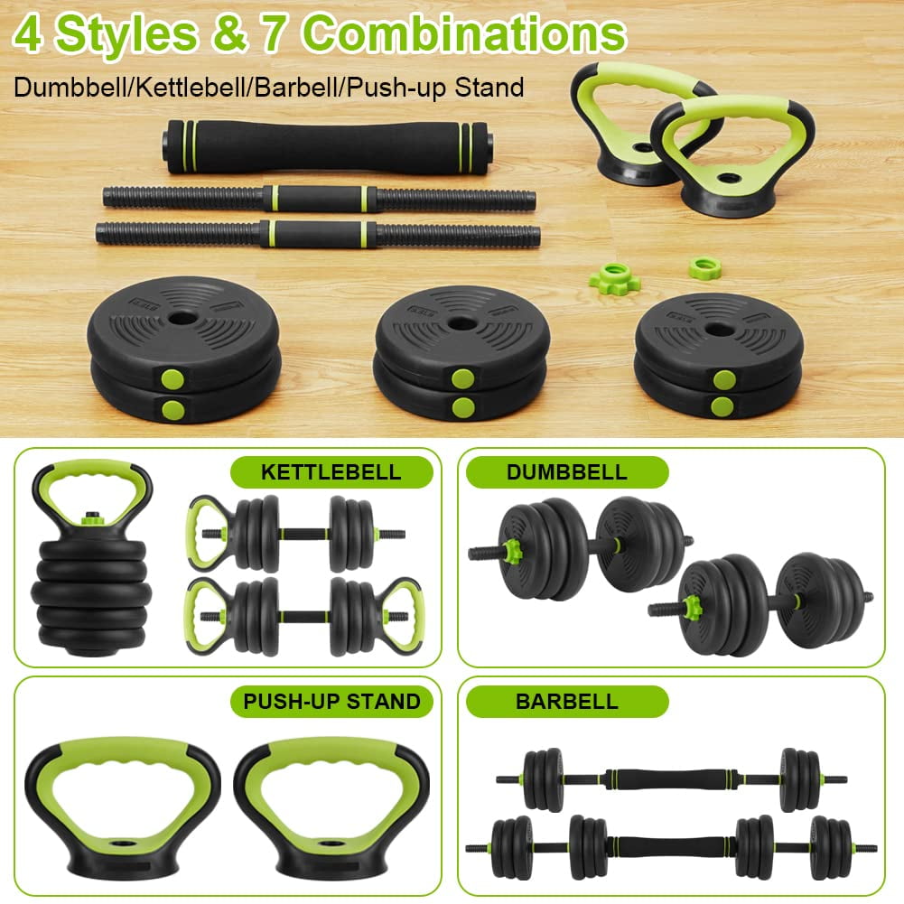 Adjustable Dumbbells, 44lbs Free Weight Set, 4 in1 Dumbbells Set Used as Barbell/Kettlebells/Push up Stand, Fitness Workout Equipment for Home Gym for Youth,Women/Men