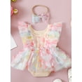 thumbnail image 3 of vera natura Baby Girls Rompers Dress Flower Embellished Fly Sleeve Mesh Skirt Hem Infant Bodysuits with Headband Multicolor 0-3 Months, 3 of 9