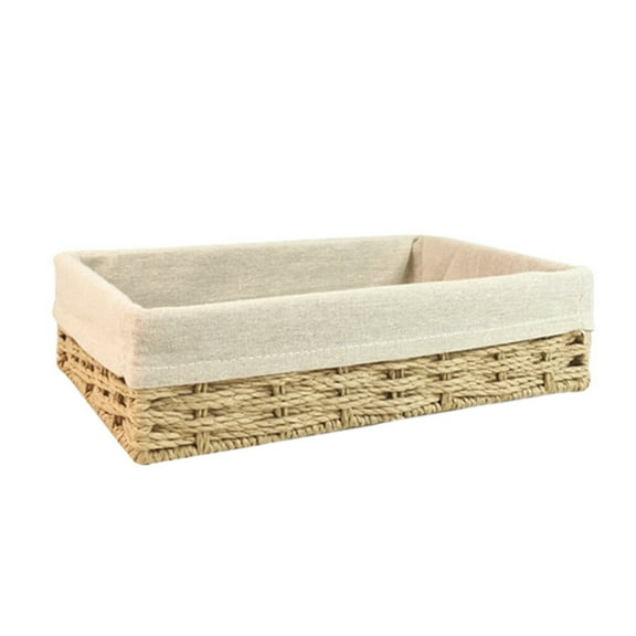 RENACLIPY Beige Woven Storage Basket with Paper Rope and Cloth Liner for Home Organization and Decor