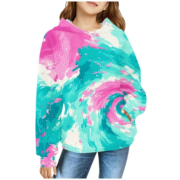 Mikilon Colorful Print Hoodies for Girls Long Sleeve Loose Casual Sweatshirts Size 4-14 Years Girls