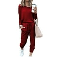 thumbnail image 1 of 2PCS Femmes Manches Longues Col Rond Automne et Hiver Populaire Couleur Unie en Vrac Costume Décontracté à Manches Longues, 1 of 3