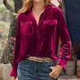 thumbnail image 2 of FAIWAD Womens Vintage Velvet Shirts Long Sleeve V Neck Lapel Button Down Casual Soft Shirts with Pockets, 2 of 6