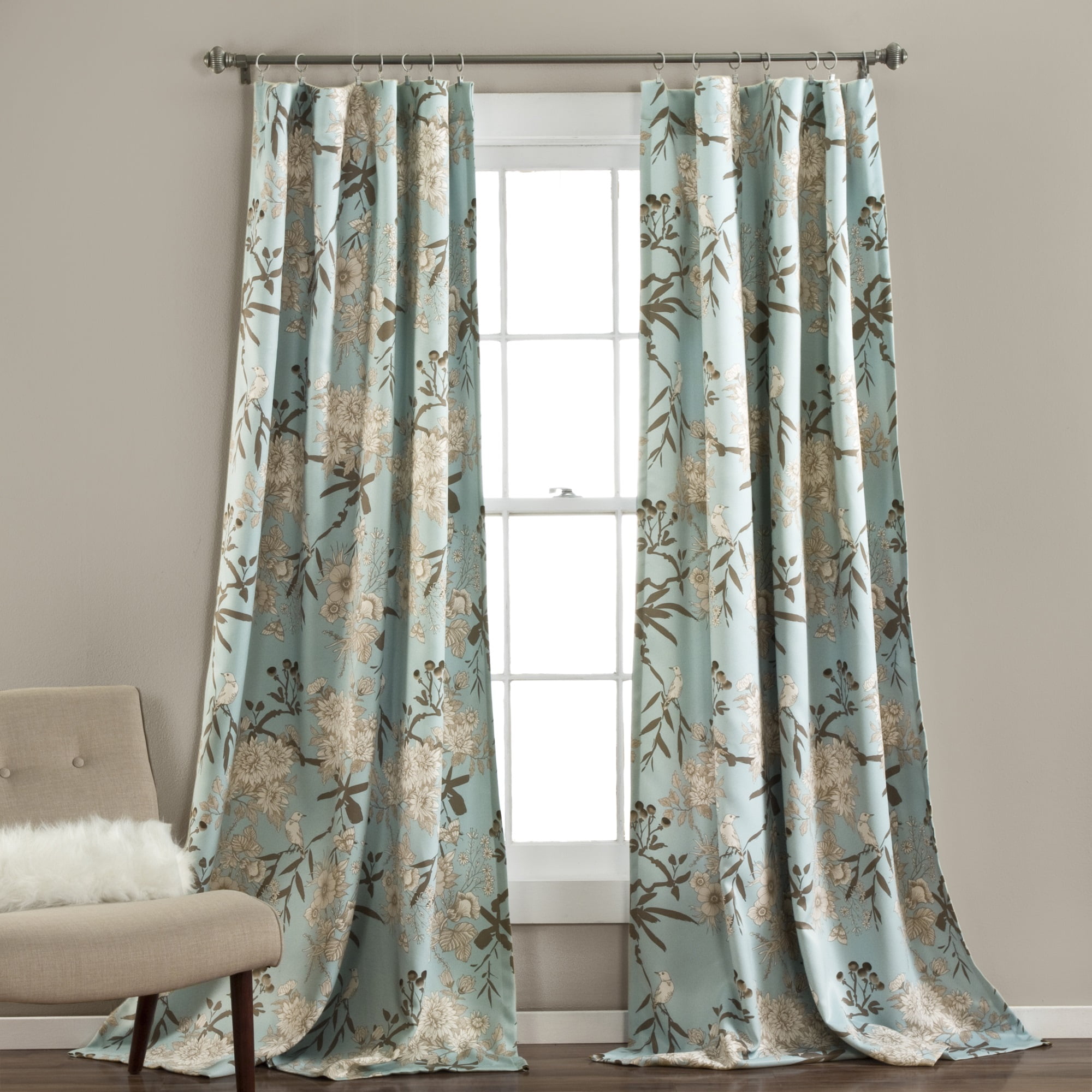 Botanical Garden Room Darkening Window Curtain Panels Blue 52X108 Set