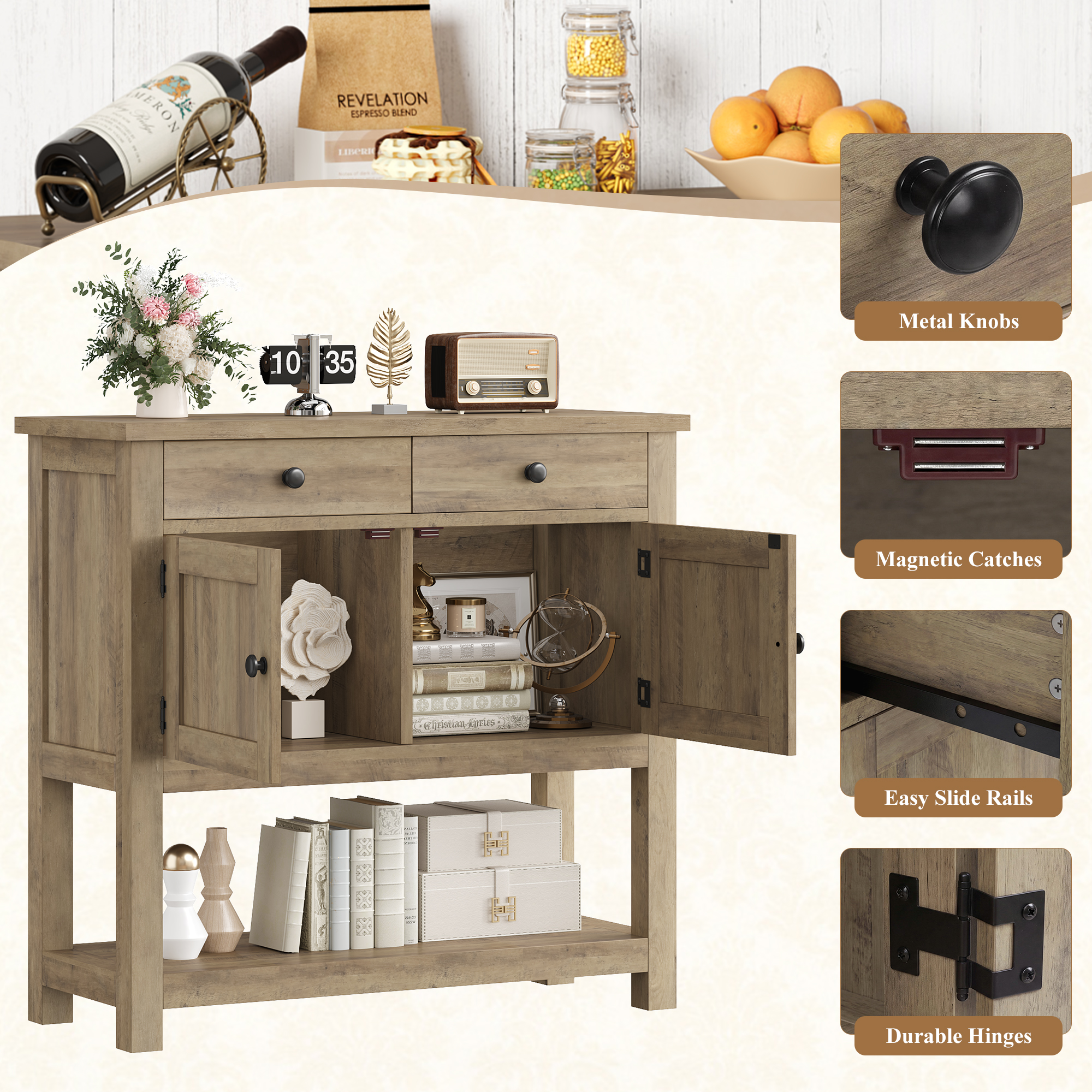 Homfa Farmhouse Console Table, Rustic Brown photo 2