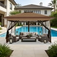 thumbnail image 3 of COBIZI 10x15 Pop-Up Gazebo with Mosquito Netting, Outdoor Patio Canopy Tent with 2-Tier Ventilated Roof, 3 Adjustable Heights, Provides 150 Sq Ft Shade, Brown, 3 of 11