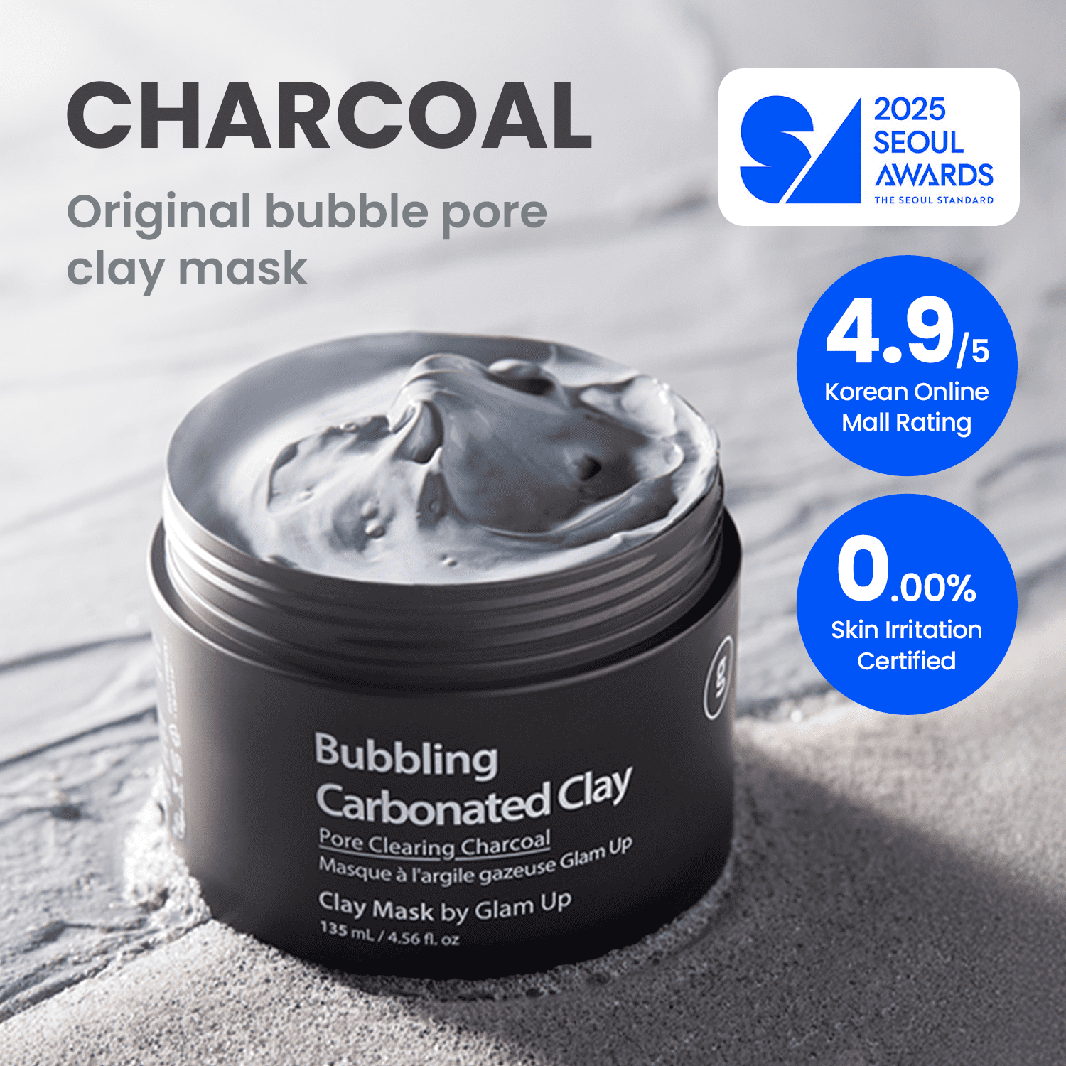 GLAM UP Clean Bubbling Carbonated Clay Mask for Face Purifying- Blackhead Remover, Peel Off, Pore Clearing, Deep Cleansing, Detoxing Bubble Clay Mask, Vegan 135ml (4.56 Fl Oz)