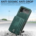 thumbnail image 7 of Zipper Back Wallet Case for Samsung Galaxy Z Flip 4, Detachable Card Slots Pocket Magnetic Classic Cover with Kickstand Soft Silicone Shockproof Anti-Scratches Folding Case, Green, 7 of 7