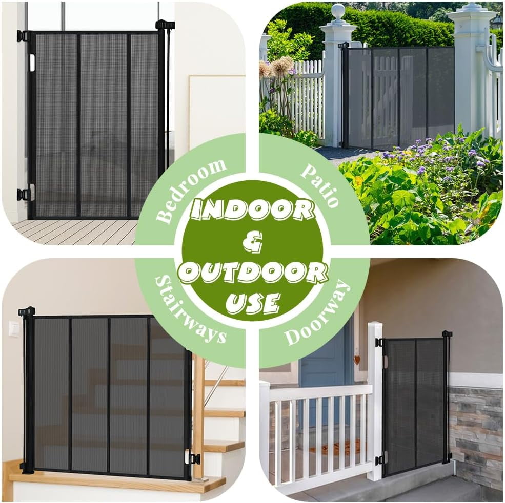 47" Extra Tall Retractable Baby Gates, Extends to 59" Wide, ExtraTall Retractable Safety Gate with Reinforced Strips, Retractable Tall Dog Gate for Doorways Mesh Baby Pet Gates Indoor, Black