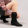thumbnail image 5 of Suede Slouchy Cowboy Boots for Women Elastic Pull on Wide Mid Calf Booties Chunky Heel Winter Boots, 5 of 9