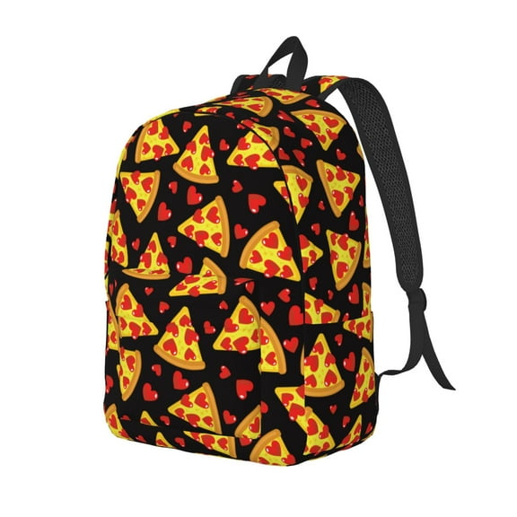 Ratiio Cartoon Pizza Print Canvas Backpack for Women & Men Retro Aesthetic Rucksack Basic Backpack for High School/College Students Travel Laptop Bag