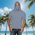 thumbnail image 2 of BADHUB Men's Sun Hoodie Shirts with Face Mask UPF 50+ Rash Guard Short Sleeve UV Quick Dry Fishing Lightweight Cooling Running Tops Gray XXXXL, 2 of 9