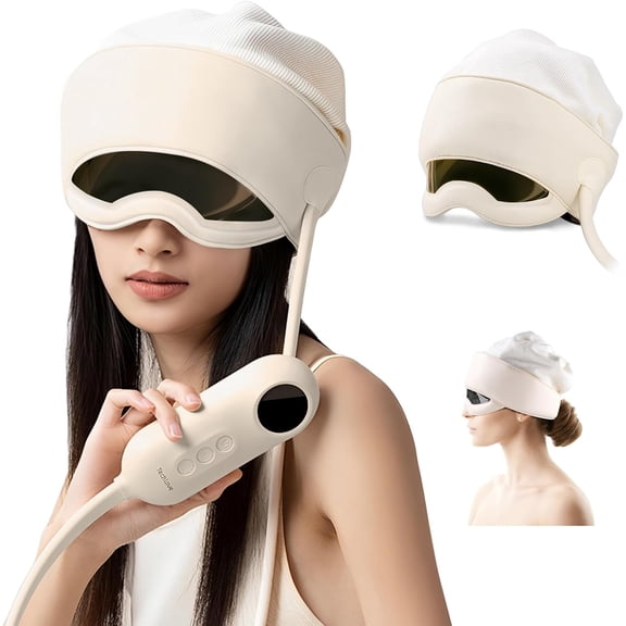 Electric Head Massager for Headaches, Eye Massager with 6-Level Heat | 6-Zone Pressing Temple Massager & Migraine Massager, Rechargeable Head and Eye Massage for Stress Relax, White