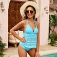 thumbnail image 4 of Split Design Tankini Two Piece Breathable Swimsuit Open Back Design Blue Color Swimmer 5 Size Option, 4 of 10