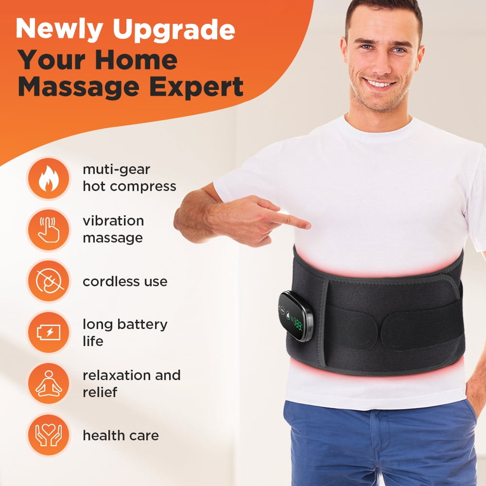 Flaremore Cordless Heating Pad with Massager for Back,Portable Lower Back Massager Waist Belt 5000mAh Black
