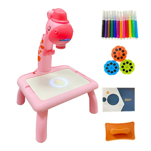 Mesa de Dibujo, de Pintura, Escritorio, Aprendizaje Educativo, Herramientas de Pintura, Proyector de Dibujo, Juguete para Niños Pequeños , Jirafa Jirafa rosa
