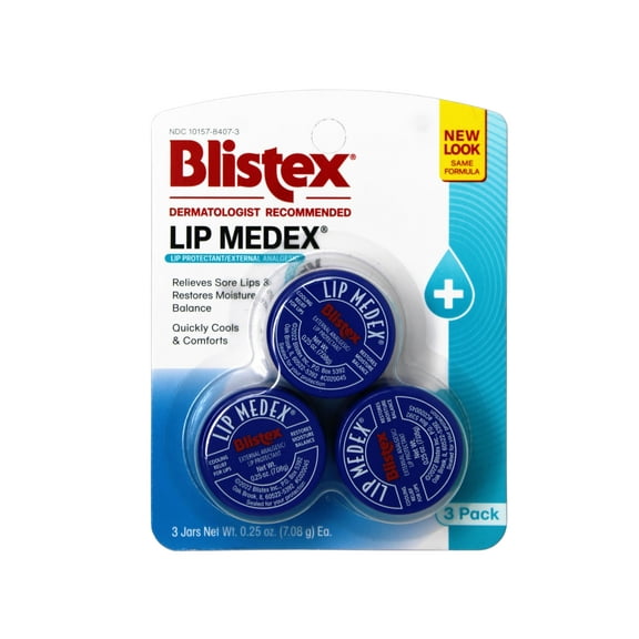 Blistex Lip Medex, Lip Protectant/External Analgesic, Relieves Sore Lips & Restores Moisture Balance, 0.25 Ounce Jar - 3 Count