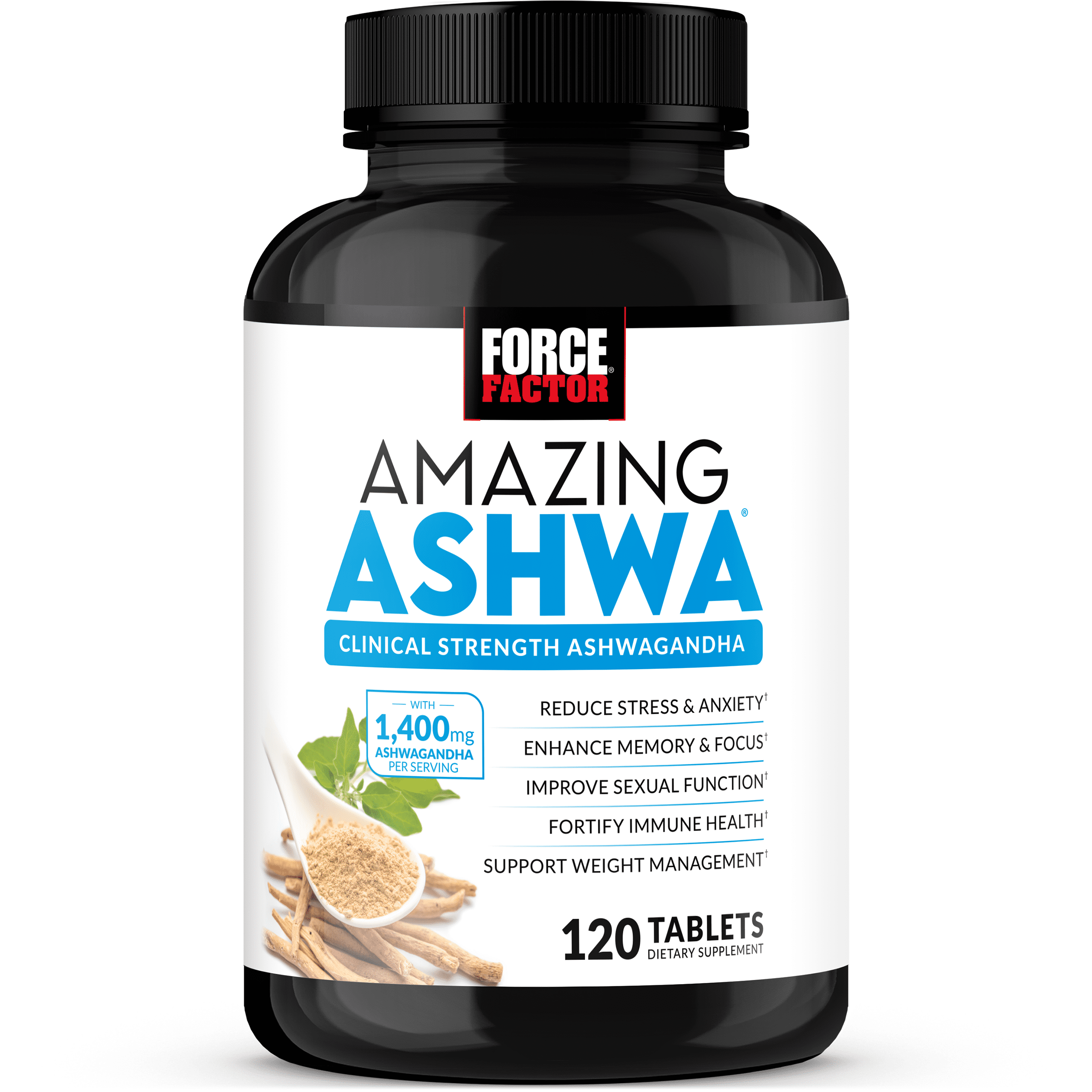Force Factor Amazing Ashwa with KSM-66 Ashwagandha for Stress Relief, Cortisol Balance, Memory, Focus & Immune Health, Clinical Strength, 120 Tablets