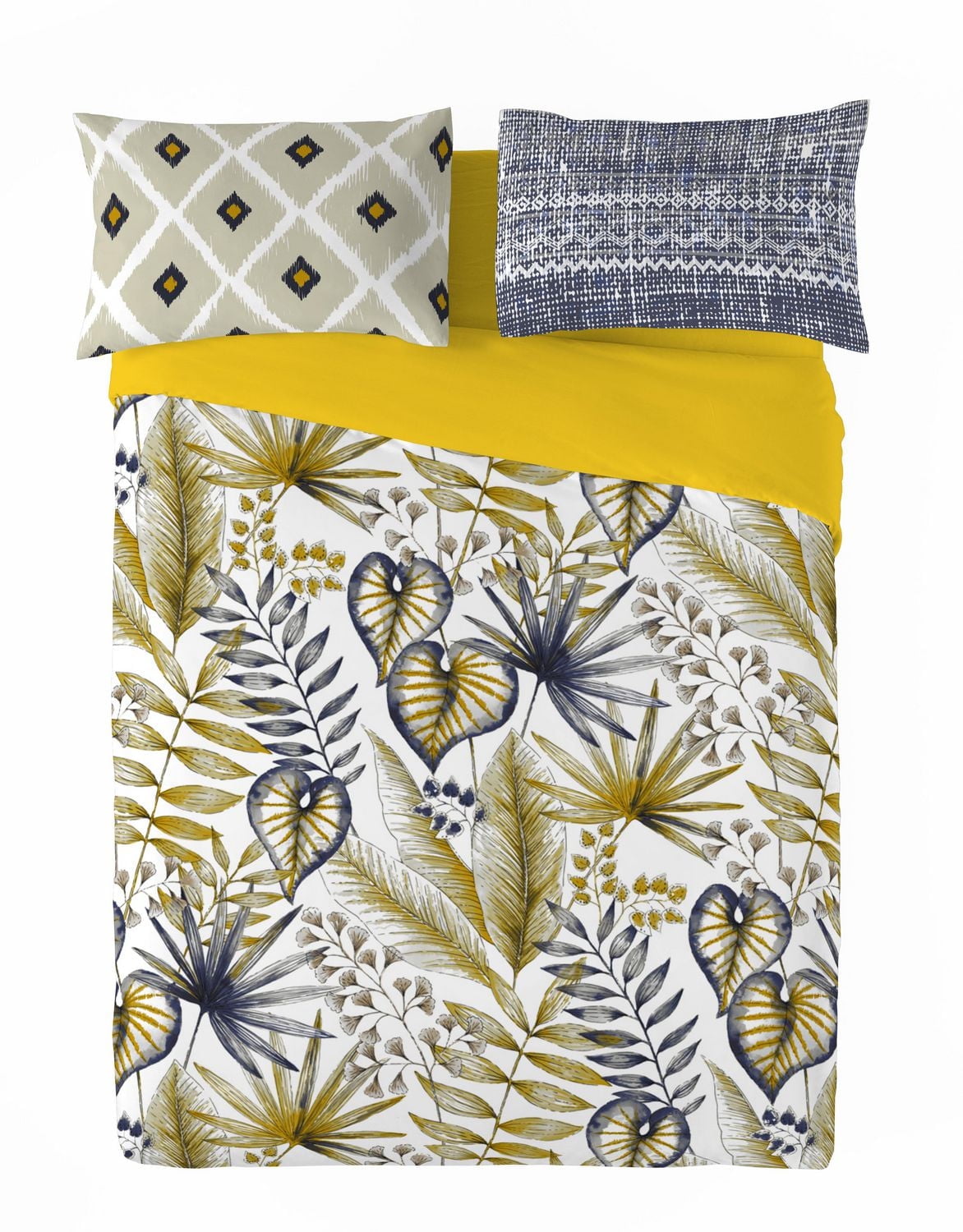 Ensemble de housse de couette 3 pièces Tel Aviv de Gouchee Home – Literie à imprimé feuilles tropicales, coton réversible vert menthe