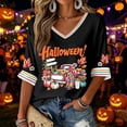 thumbnail image 2 of DORKASM Women's Halloween Shirts Short Sleeve V Neck Ghost Witch Casual Shirt 2026 Bat Skull Floral Tee Graphic Ghost Graphic Trendy Tops Dark Gray 2XL, 2 of 5