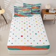 thumbnail image 4 of Castle Fairy Japanese Ukiyo-E Ocean Wave Tile Zipper Queen Comforter Set with Fitted Sheet and 2 Pillowcases,Multi-Tone Line Cloud Seamless Print Zipper Bedding Set,Teal Orange,Reversible,4 Pieces, 4 of 6