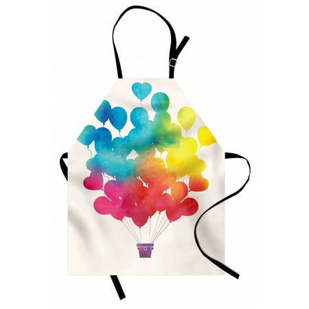 

Watercolor Apron Hot Air Balloon Rainbow Colors Cute Heart Shapes Cheerful Happy Unisex Kitchen Bib Apron with Adjustable Neck for Cooking Baking Gardening Sky Blue Yellow Pink Red by Ambesonne