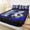 thumbnail image 4 of Castle Fairy Letter Soccer Print Bed Sheets 4-Piece, Futuristic Cubes Full Size Sheets, Silver Black Blue,1 Fitted Sheet, 1 Flat Sheet and 2 Pillowcases, 4 of 6