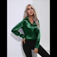 thumbnail image 4 of Blusas de Satén para Mujer, Informales, de Larga, con Botones, Elegantes, para Trabajo y Negocios Verde Oscuro L, 4 of 9