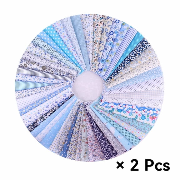 AUQ 100Pcs Soft Cotton Fabric Squares,Classic Blue Floral for Quilting,Multicolor