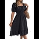 thumbnail image 1 of Vestido Corto Bohemio de Verano para Mujer, con Escote Cuadrado, Mangas Abullonadas, Hombros Descubiertos, Fruncido, Informal, de Corte A, con . Negro XL, 1 of 10