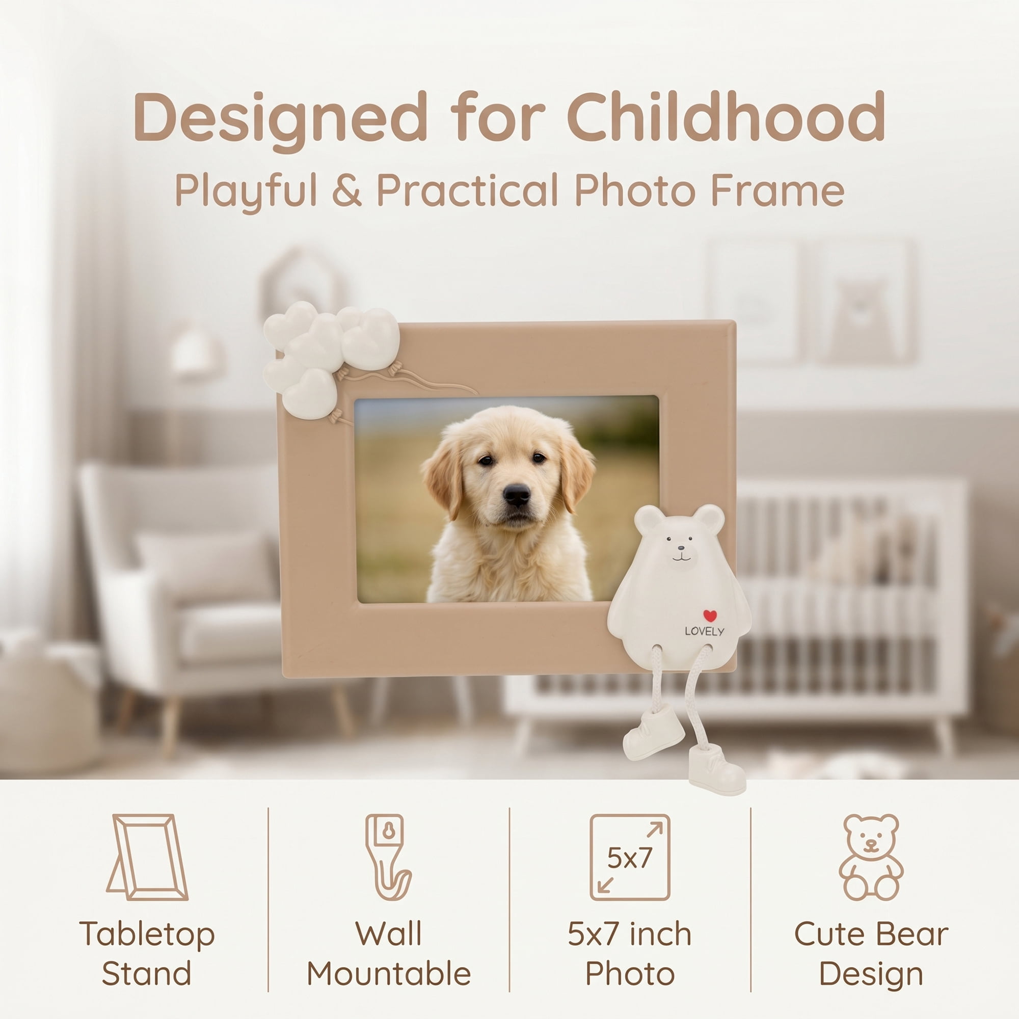 Unique Bargains Cartoon Shatterproof Cute Plastic Photo Frame Brown Place Horizontally 5" x 7"