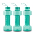 thumbnail image 1 of oliveware Plastic Dumbbell Water Bottle With Carry Strap, 750ml, Set of 3, Green, 1 of 1