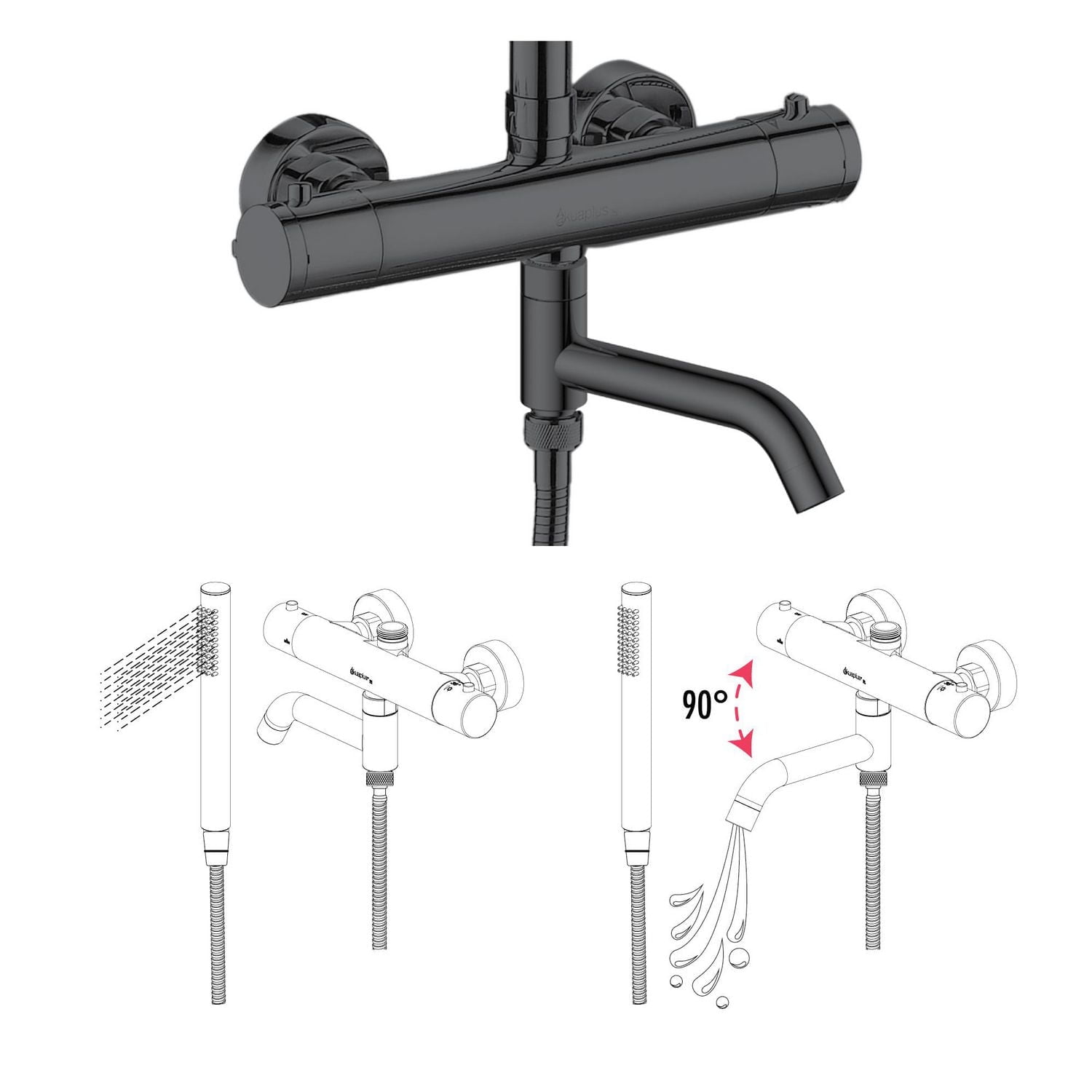 The akuaplus® round Bathtub Spout or shower 1/2 in. female 2-way.