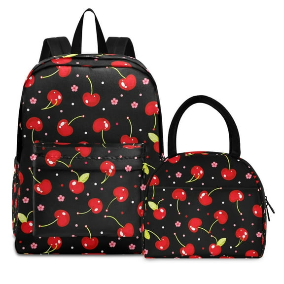 ALAZA Backpack Set Cherry Floral Black Elementary School Bags Student BookBag with Lunch Bag
