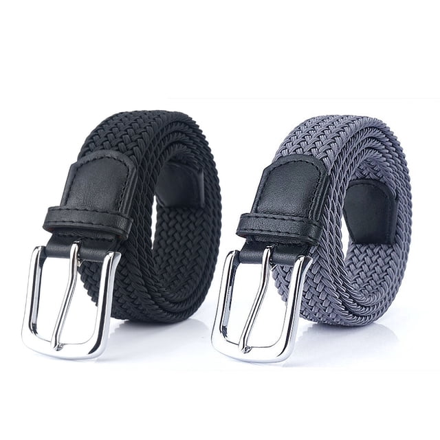 Cinturón elástico trenzado de 2 piezas para hombres y mujeres, cinturón tejido multicolor, cinturón elástico de lona