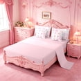 thumbnail image 3 of meiyoeat Pink Ribbon Bowknot 7 Pieces Full Size Bedding Sets For Girls,Cute Bowtie Alphabet Print P Full Size Bed in a Bag For Kids,Pink Reversible, 3 of 7