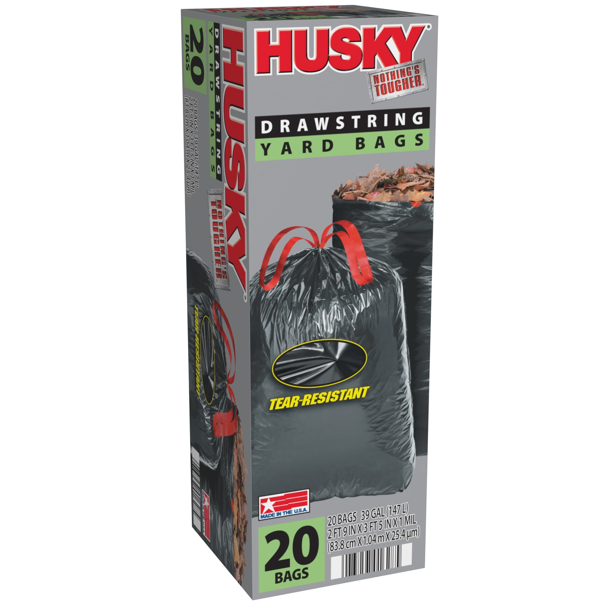 Husky 39 Gallon Drawstring Yard Bags, Black, 20 Bags