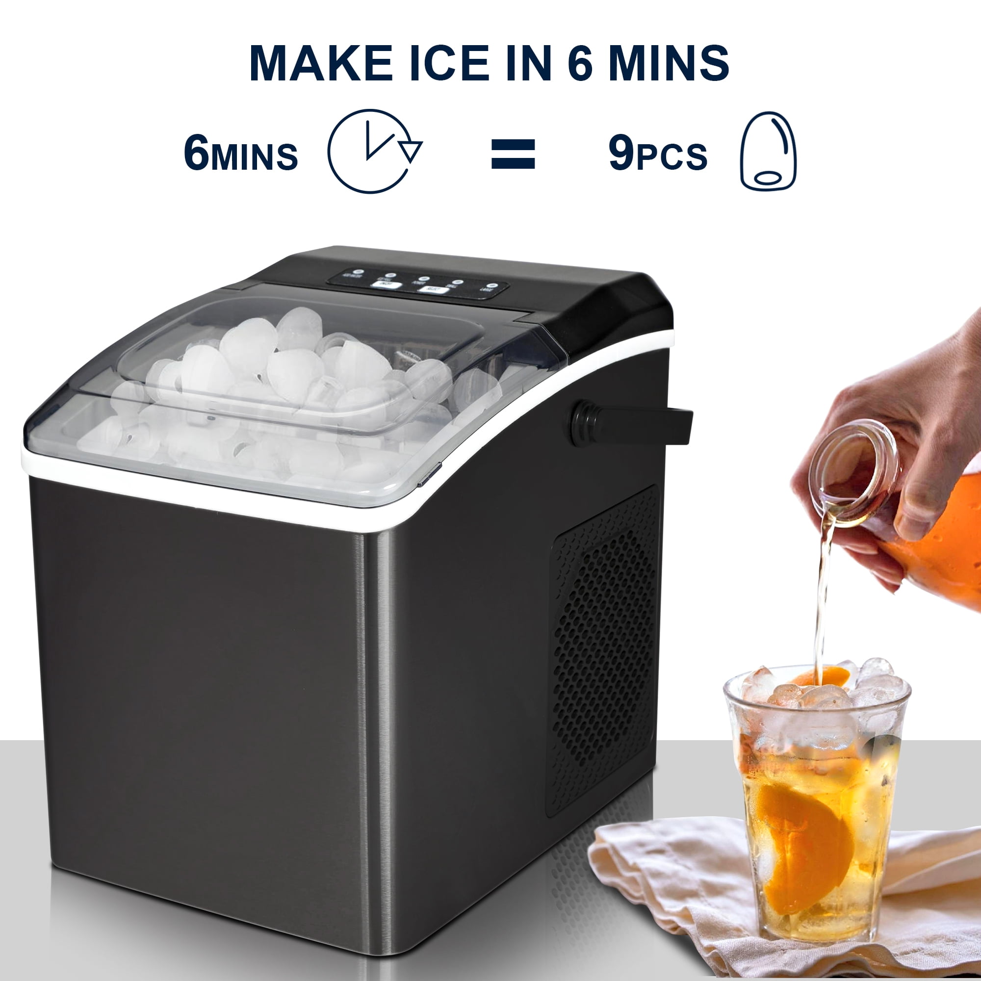 Koolatron KIM26B Compact Countertop Ice Maker with Digital Controls and LED Indicators