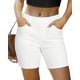 thumbnail image 1 of Pantalones cortos vaqueros luvamia, elásticos, de mezclilla, sin cordones, blanco crema, para mujer, 1 of 8